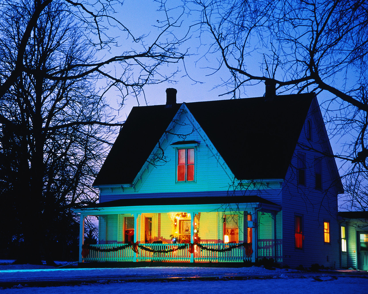 House Decorated for Christmas